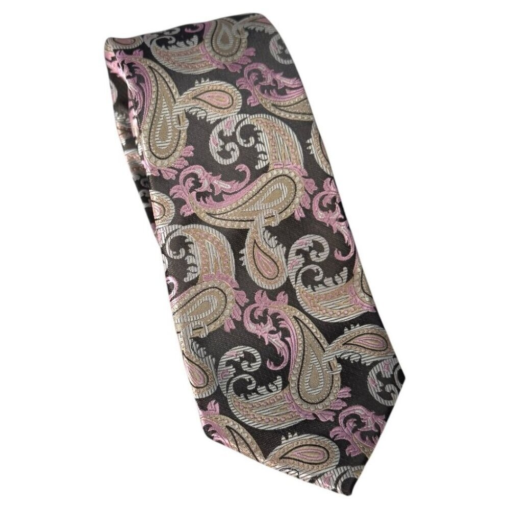 Montebello‎ Italia Silk Tie Brown Pink Paisley Floral Necktie Menswear